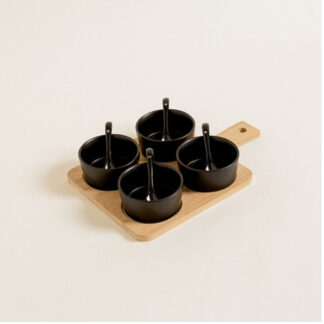 COPETINERO CERAMICA NEGRA BASE MADERA X 4 CUADRADO