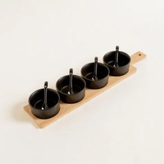 COPETINERO CERAMICA NEGRA BASE MADERA X 4