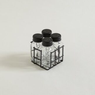 ESPECIERO VIDRIO SET X 4 C/TAPA NEGRA
