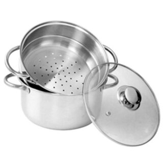 OLLA + COLAPASTAS + VAPORERA + TAPA VIDRIO Nº 22 AC. INOX. "CAROL"