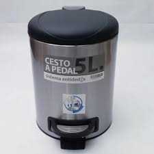 CESTO P/ RESIDUOS REDONDO AC. INOX. C/ PEDAL Y ANTIDEDOS - 5 LTS. - FASHION