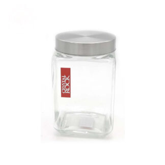 SIN STOCK # FRASCO VIDRIO CUADRADO 18 CMS. C/ TAPA INOX 1.700 cc. - CRYSTAL ROCK -
