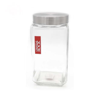 SIN STOCK # FRASCO VIDRIO CUADRADO 22 CMS. C/ TAPA INOX 2300 cc. - CRYSTAL ROCK -
