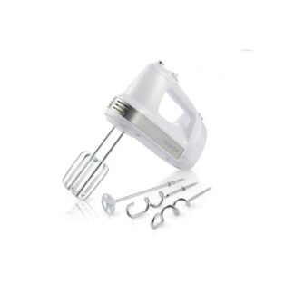 BATIDORA DE MANO BLANCA C/ BASE INCLUYE ACCESORIOS 4 VELOCIDADES 300 W PEABODY.