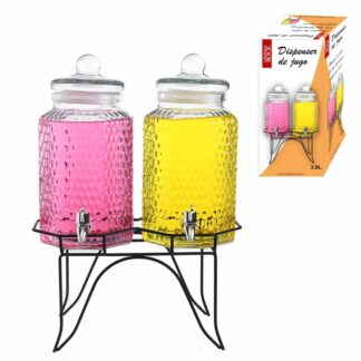 DISPENSER JUGO VIDRIO DOBLE C/SOPORTE CRYSTAL ROCK 3.9 LTS.