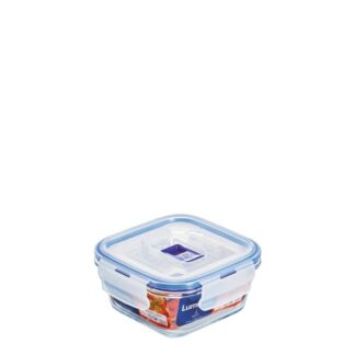 FUENTE VIDRIO CUADRADO PURE BOX C/TAPA Y TRABAS 12 X 12 X 5 cm 380 cc.