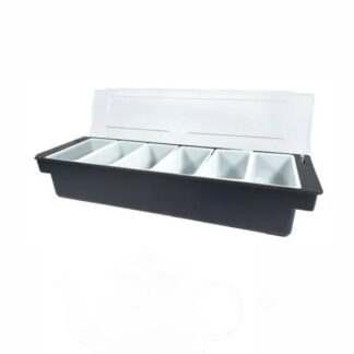 PORTA CONDIMENTOS PLAST. c/ tapa 50 x 9.5 - x 6 cavidades DUNIA.