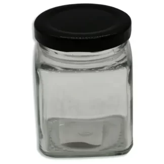 SIN STOCK # FRASCO CUBE VIDRIO C/ TAPA CHAPA NEGRA.12 x17,5 cm 1,45 lts BZP