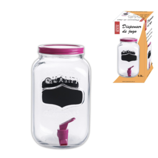 DISPENSER JUGO VIDRIO SIN SOPORTE ROSA CRYSTAL ROCK 3.3 LITROS