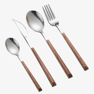 SET X 24 PIEZAS CUBIERTOS PREMIUM CON MANGO SIMIL MADERA