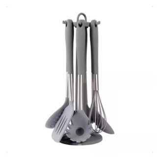SET UTENSILLOS X 7 PIEZAS SILICONA Y ACERO INOX GIRATORIO CAROL