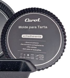 TARTERA REDONDA ACERO AL CARBONO SIMIL GRANITO NEGRO FNE DIAM 24 X 2,3 CM CAROL