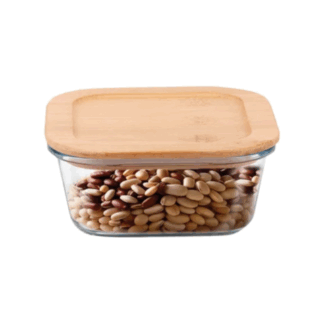 CONTENEDOR VIDRIO TEMPL C/ TAPA HERM. BAMBU 11.6 X 11.6 X 5.7 CAROL