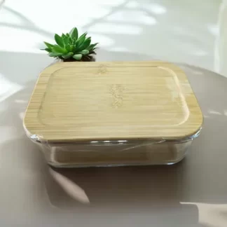 CONTENEDOR VIDRIO TEMPL C/ TAPA HERM. BAMBU 15.7 X 15.7 X 6.7 CAROL
