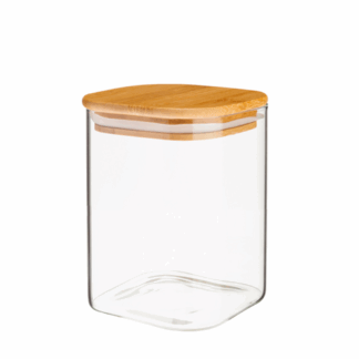 SIN STOCK # FRASCO HERMETICO VIDRIO TEMPL CON TAPA BAMBU 12,7 X 10 X 10 "CAROL"