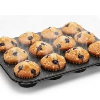 MUFFIN ANTIADHERENTE X 12 AC.CARBONO SIMIL GRANITO 26.5x18.5x2.8 cm.CAROL.