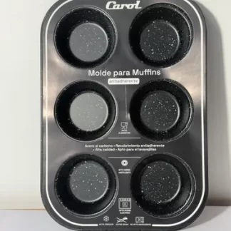 MUFFIN ANTIADHERENTE X 6 AC.CARBONO SIMIL GRANITO 26.5x18.5x2.8 cm.CAROL.
