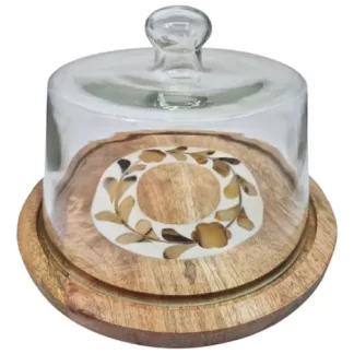 CAMPANA VIDRIO LABRADA C/BASE MADERA 23 cm CAROL