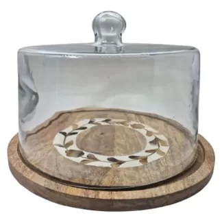 SIN STOCK # CAMPANA VIDRIO LABRADA C/BASE MADERA 30 cm CAROL