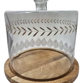 CAMPANA VIDRIO LABRADA C/BASE MADERA 22 x 22 cm CAROL