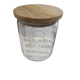 FRASCO VIDRIO LABRADO C/TAPA MADERA 13 x 13 cm CAROL
