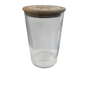 FRASCO VIDRIO C/TAPA MADERA LABRADO 13 cm CAROL