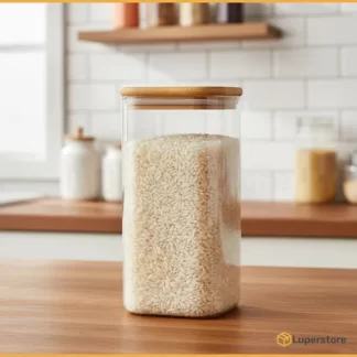 FRASCO HERMETICO VIDRIO TEMPL CON TAPA BAMBU 22 X 10 X 10 "CAROL"