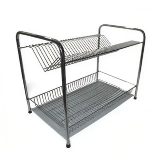 ESCURRIDOR P/ 30 PLATOS Y VASOS DOBLE C/ BANDEJA GRIS 55 x 34 x 38 CMS.
