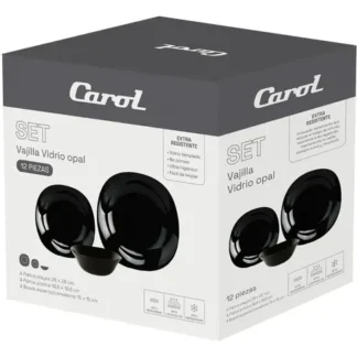 SET 12 PIEZAS VIDRIO NEGRO CUADRADO (PLAYO-POSTRE-BOLS) CAROL