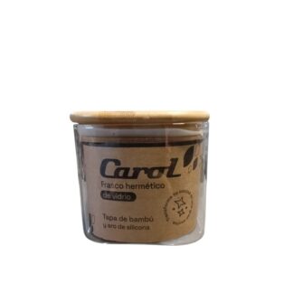 FRASCO HERMETICO VIDRIO TEMPL CON TAPA BAMBU 8,5 X 10 X 10 "CAROL"