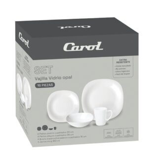 SET 16 PIEZAS VIDRIO BLANCO CUADRADO (PLAYO-POSTRE-BOLS-TZ) CAROL