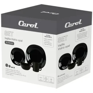 SET 16 PIEZAS VIDRIO NEGRO CUADRADO (PLAYO-POSTRE-BOLS-TZ) CAROL